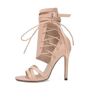 Roman Buckle Strap Gladiator Lace Up Peep Toe Sandals High Heels