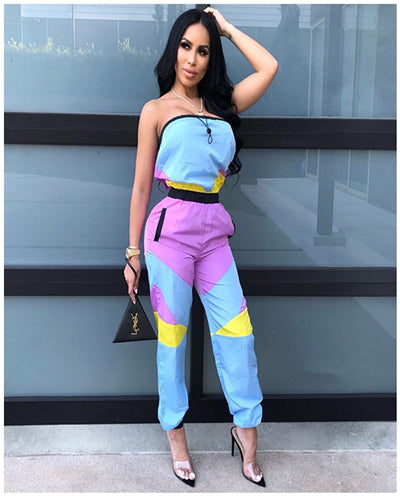 Color Patchwork Casual Strapless Jumpsuit